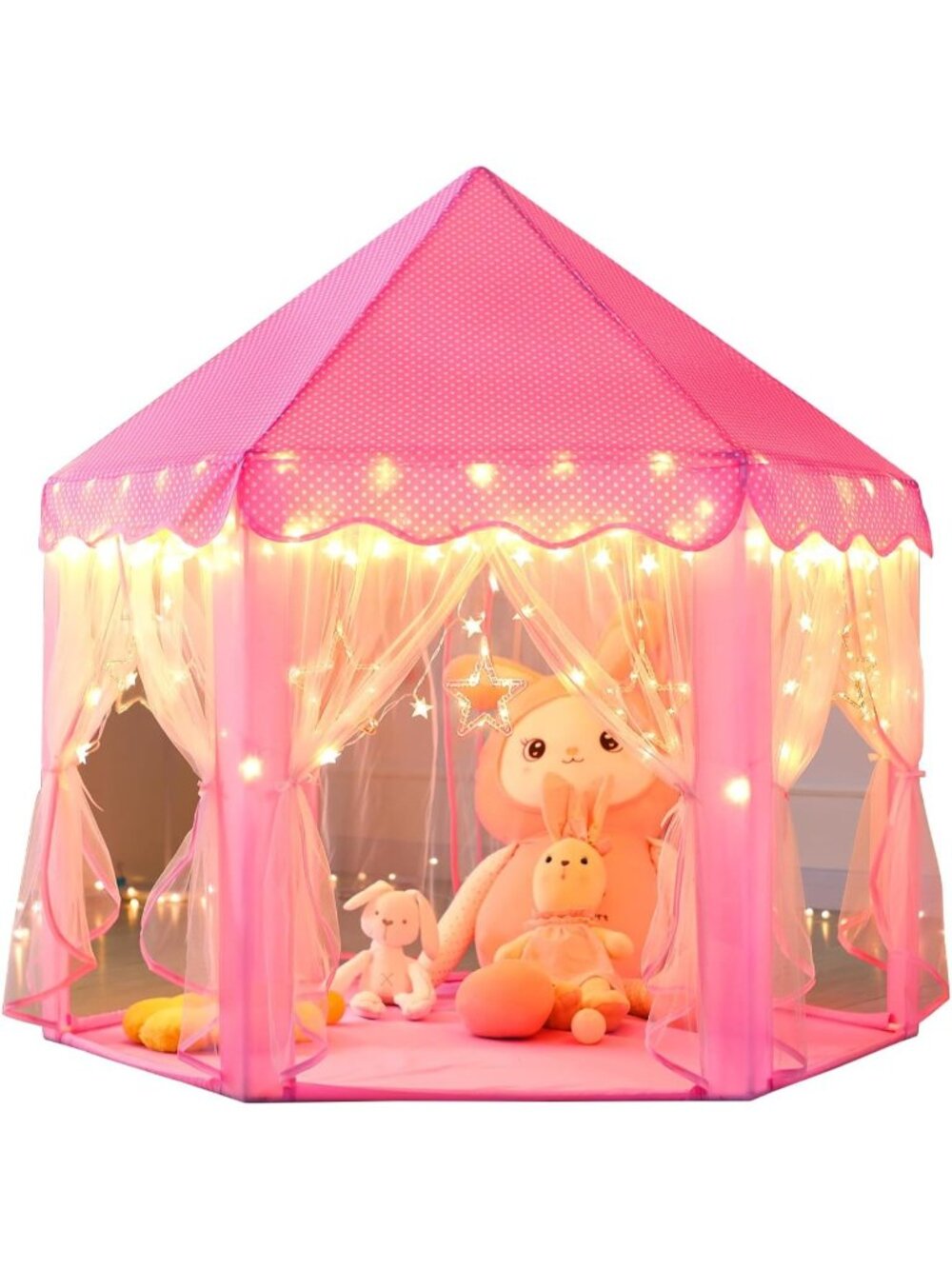 Kids Pink Play Tent with Star Light Toy Indoor and Outdoor Games 55'' x 53''